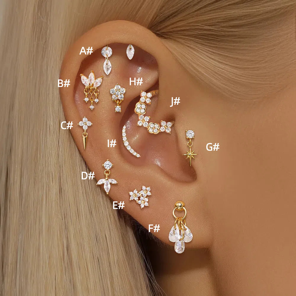 925 Sterling Silber Wasserfall-Blumen Piercing Stifte